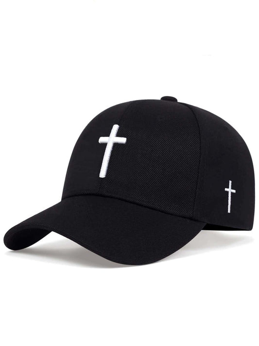 Black Baseball Cap Cross Symbol